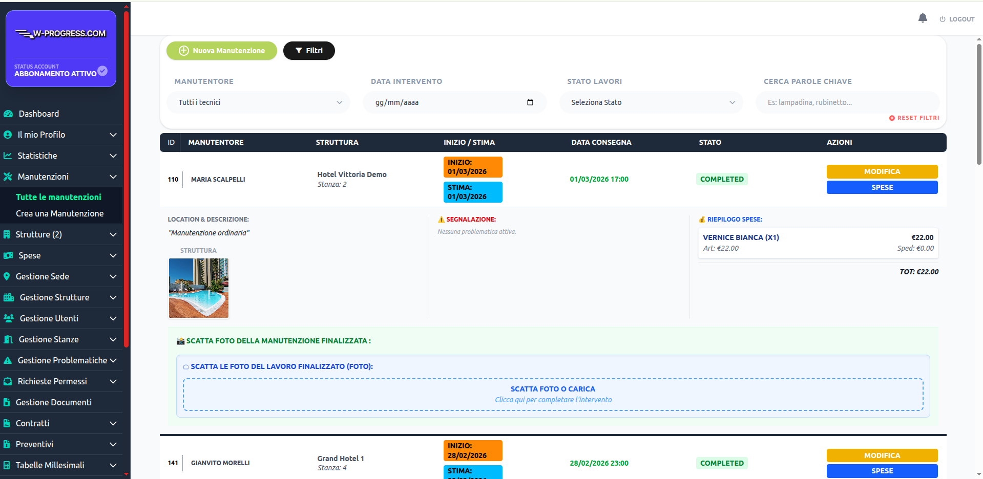Pannello Manutenzioni Desktop